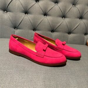 J Crew Pink Sueded Bow Loafers